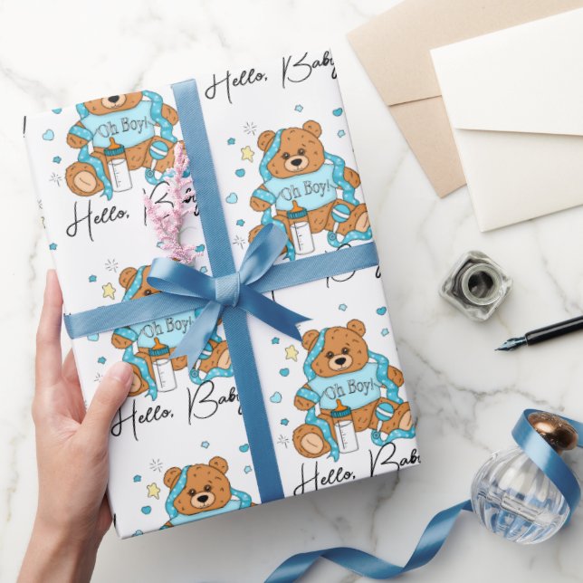 New Baby or Baby Shower Blue Teddy Bear  Wrapping Paper (Gifting)