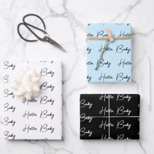 New Baby or Baby Shower Hello Baby Wrapping Paper Sheet