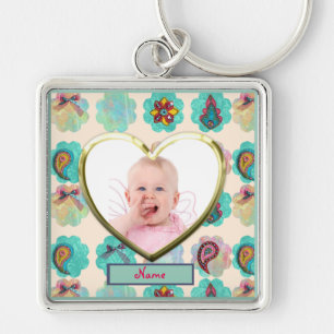 New Baby Photo Gift Scrapbooking paisley Photo Key Ring