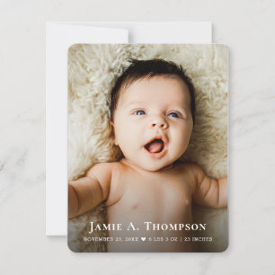 New Baby Photo Simple Heart Modern Birth Announcement