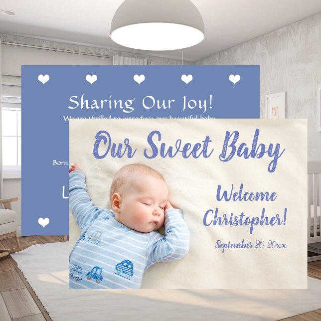 New Baby Photo With Name Blue  Announcement (New Baby Photo With Name Blue Announcement)