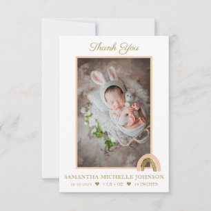 New Baby Pink Boho Rainbow Photo Thank You Card