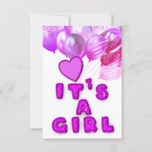 New Baby Shower It's A Girl pink Ballons holograph Invitation