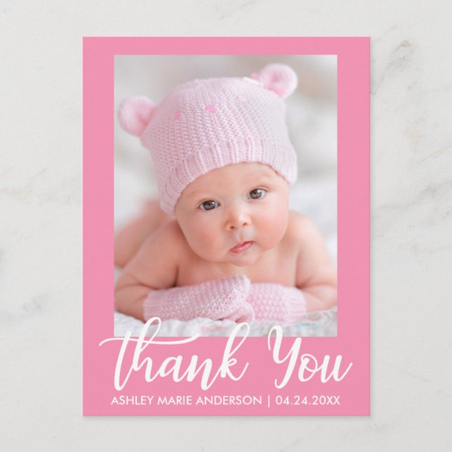 New Baby Thank You Pink Postcard (Front)
