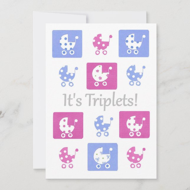 New Baby Triplets Announcement Card - customisable (Front)