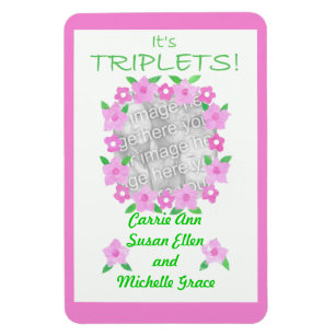 New Baby Triplets Announcement Flexible Magnet
