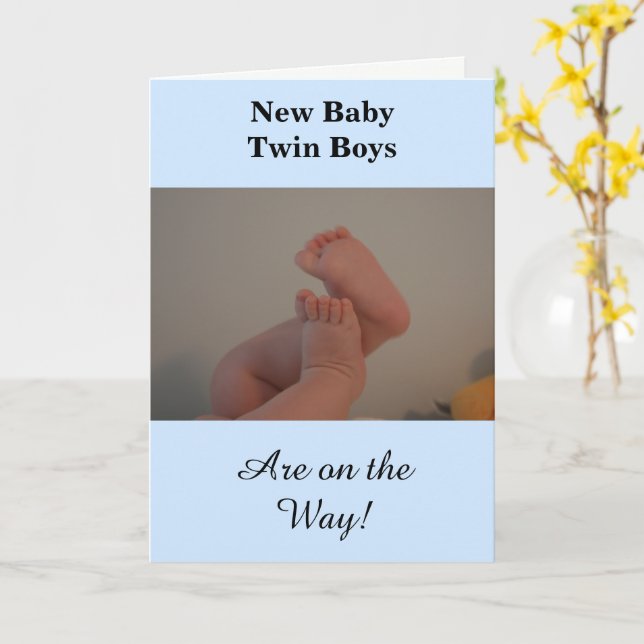 New Baby Twin Boys On The Way PHOTO Card (Yellow Flower)