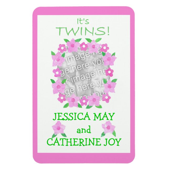 New Baby Twin Girls Announcement Flexible Magnet (Vertical)