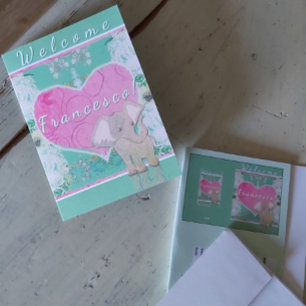 New Baby w/Elephant Folded Greeting Card