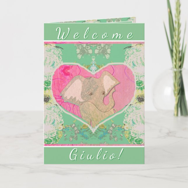 New Baby w/Elephant Folded Greeting Card (Front)