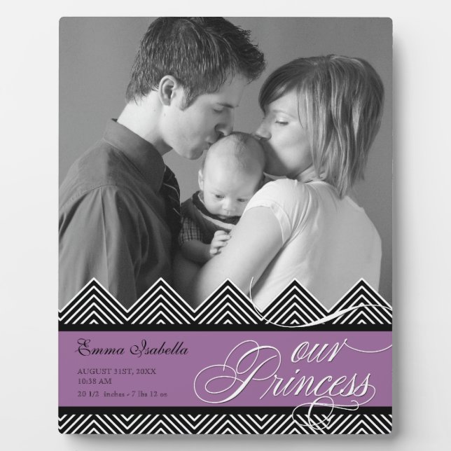 New Baby Zig Zag Chevron Modern Personalised Photo Plaque (Front)