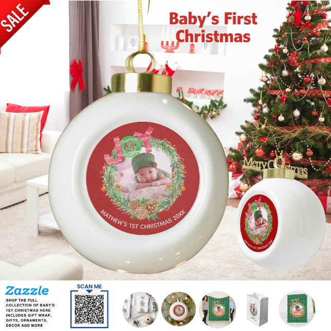 NEW Babys 1st Christmas PHOTO BAUBLE Ceramic Ball Christmas Ornament (Creator Uploaded)