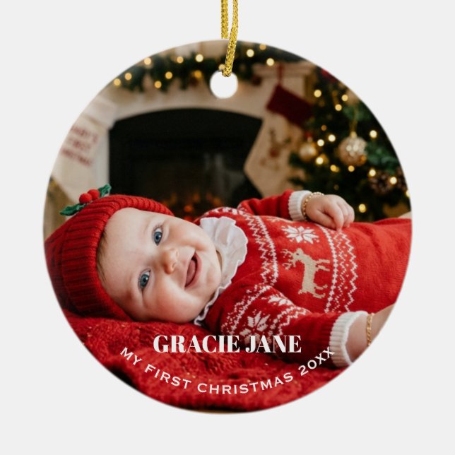 New Baby's First Christmas Photo  Ceramic Tree Decoration (Front)