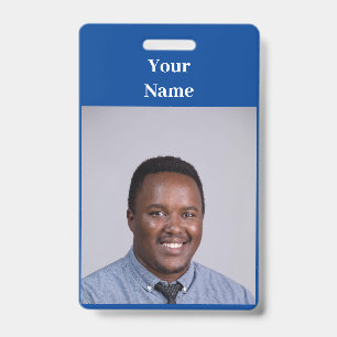 NEW! Badge - Vertical With Lanyard -Custom - Blue ID Badge