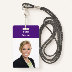 NEW! Badge - Vertical With Lanyard -Custom Purple ID Badge