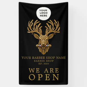 New Barber Shop We Are Open Gold Stag Banner