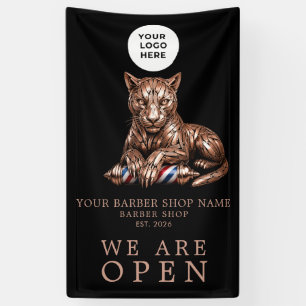 New Barber Shop We Are Open Rose Gold Panther Banner