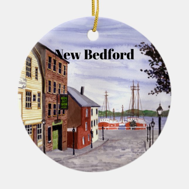 New Bedford Massachusetts New England Painting Ceramic Tree Decoration (Front)