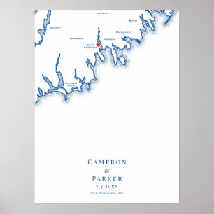 New Bedford Wedding Map Guest Book Poster