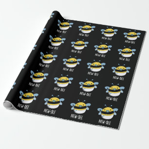 New Bee Funny Insect Bug Pun Dark BG Wrapping Paper