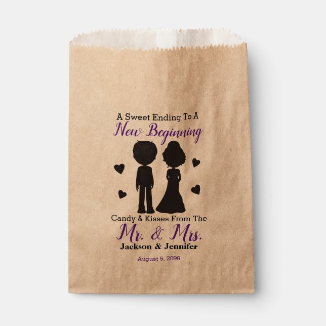 New Beginning Candy Kisses Mr Mrs Custom Wedding Favour Bags (Front)