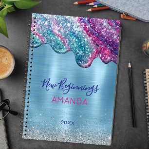 New beginning dusty blue purple drips large custom notebook