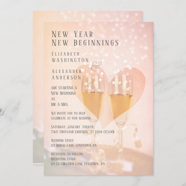 New Beginning/New Years Theme/ Wedding Invitation (Front/Back)