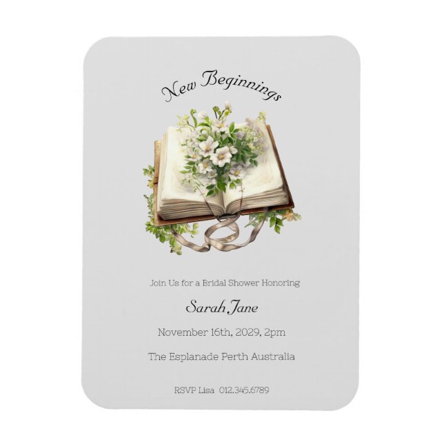 New Beginnings Bridal Shower Floral Open Book Magnet (Vertical)