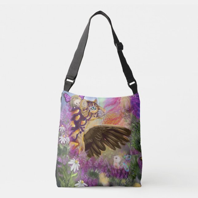 New Beginnings Clouded Leopard Fantasy Art Crossbody Bag (Front)