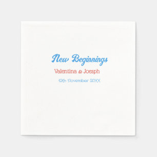 new beginnings couple wedding name date blue retro napkin