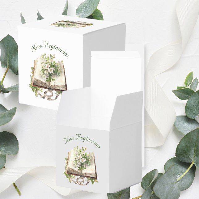 New Beginnings Floral Open Book Wedding Favour Box (New Beginnings Favour Boxes)