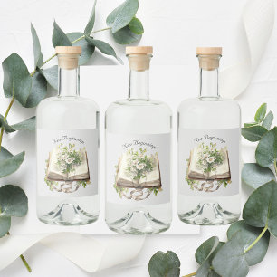 New Beginnings Floral Open Book Wedding Liquor Bottle Label