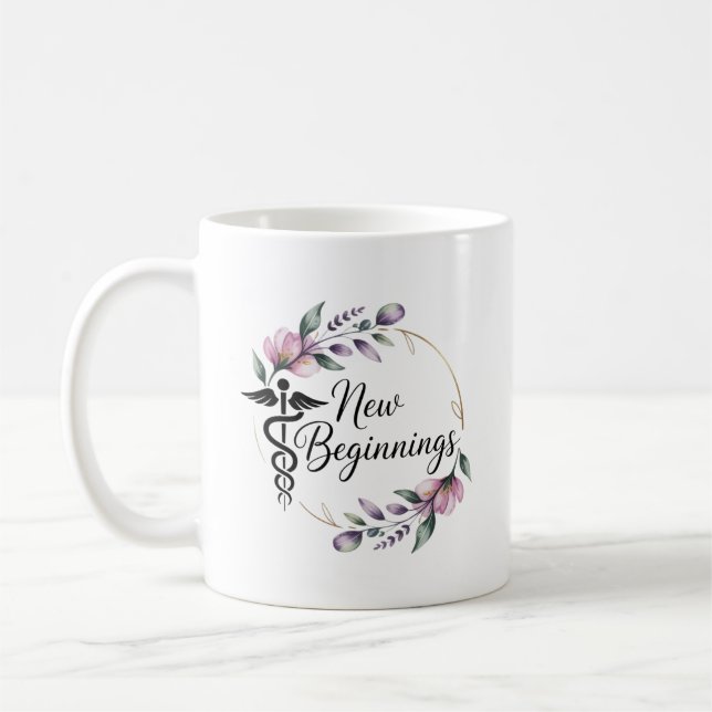 New Beginnings Nursing Graduation Personalised Coffee Mug (Left)