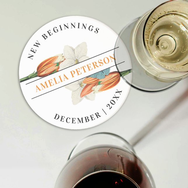 New Beginnings Retro White Lily Floral Retirement Coaster (Creator Uploaded)