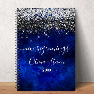 New beginnings royal blue faux glitter large notebook
