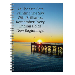 New Beginnings, Sunset Motivational Quotes, Notebook