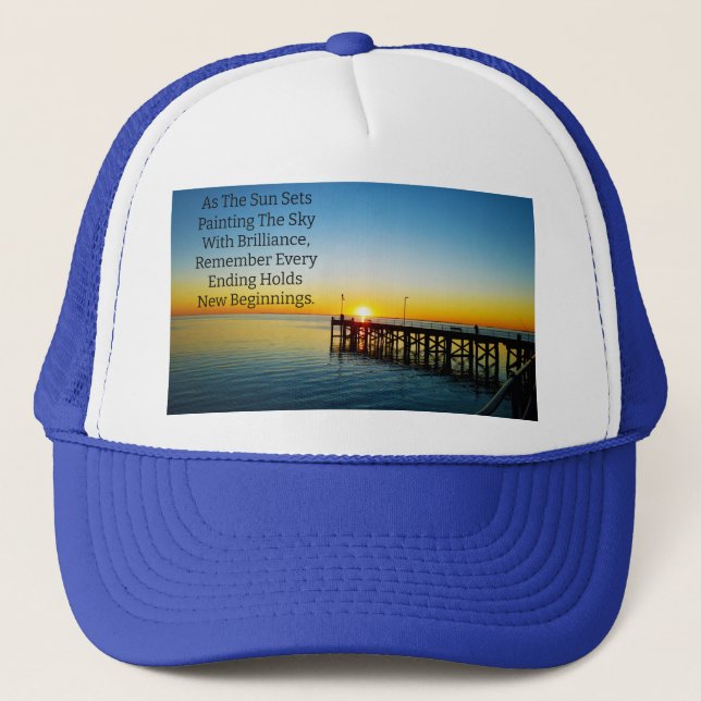New Beginnings, Sunset Motivational Quotes, Trucker Hat (Front)