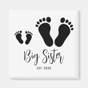 New Big Sister Footprints Script Est Date Magnet