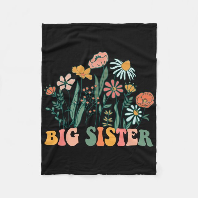 New Big Sister Wildflower First Birthday &amp; Bab Fleece Blanket (Front)