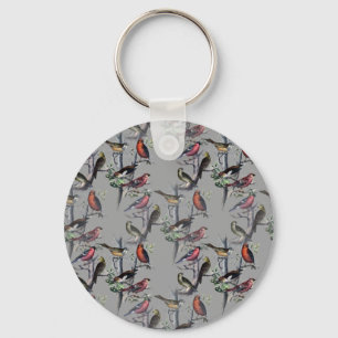 New Birds pattern accessories, vintage art grey Key Ring