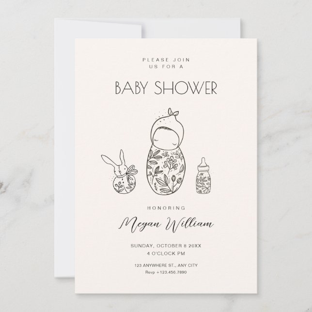 New born baby art  invitation (Front)