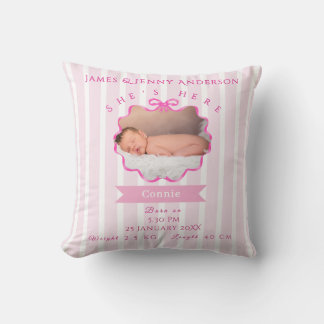New Born Baby Girl Announcement Cushion