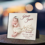 New born Baby Photo Birth Announcement  Keepsake Plaque<br><div class="desc">Introducing the elegant baby photo birth announcement keepsake plaque, a beautiful and timeless way to commemorate the arrival of your precious little one. This stunning plaque features a high-quality photo of your newborn in soft pastel hues, adding a delicate touch to the overall esthetic. The plaque is customizable with your...</div>