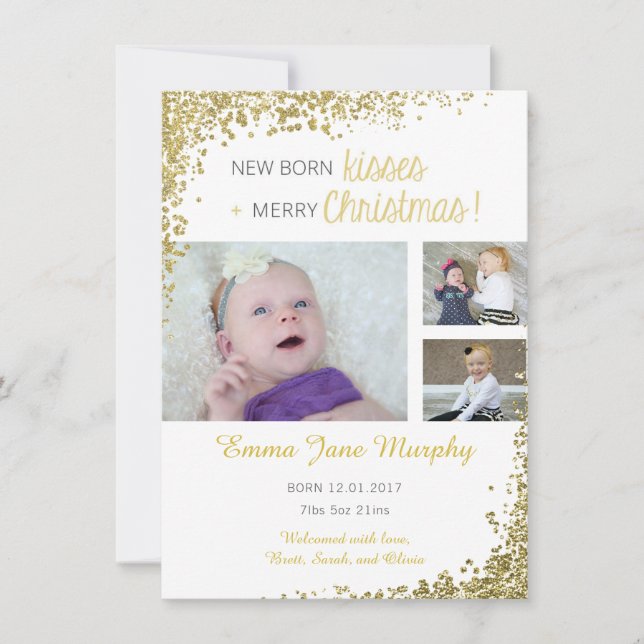 New Born Kisses Baby Announcement (Front)