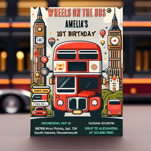 New Boy Cute Girl Tour City Party Bus 1st Birthday Invitation