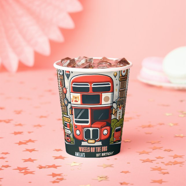 New Boy Cute Girl Tour City Party Bus 1st Birthday Paper Cups (Insitu)