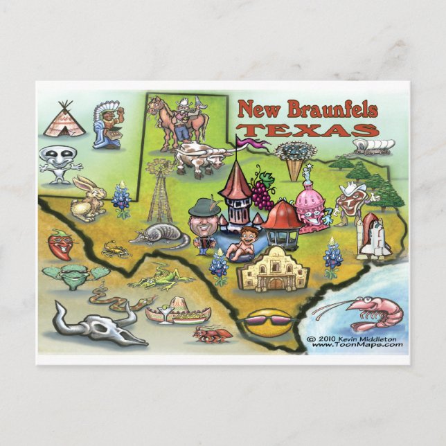 New Braunfels TEXAS Map Postcard (Front)
