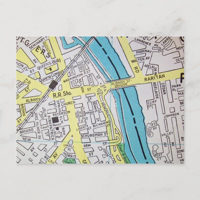 New Brunswick, NJ Vintage Map Postcard (Front)