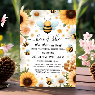 New Bug Daisy Bloom Rustic Busy Bee Gender Reveal Invitation
