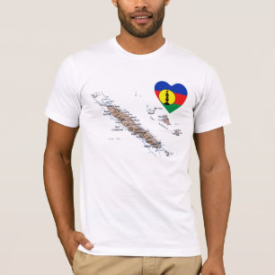 New Caledonia Flag Heart and Map T-Shirt